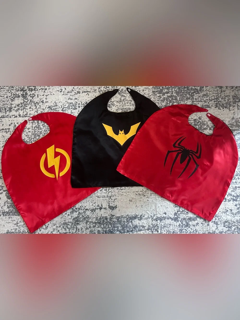 Set of 3 Reversible Kids Superhero Capes – Spider, Bat & Lightning (1431)